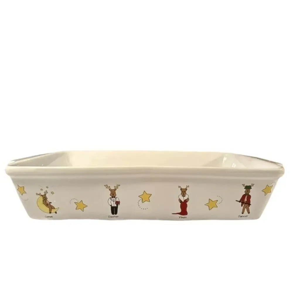 Christmas Reindeer Whimsical‎ Holiday Rectangle Baker W/ Stand LTD Commodities